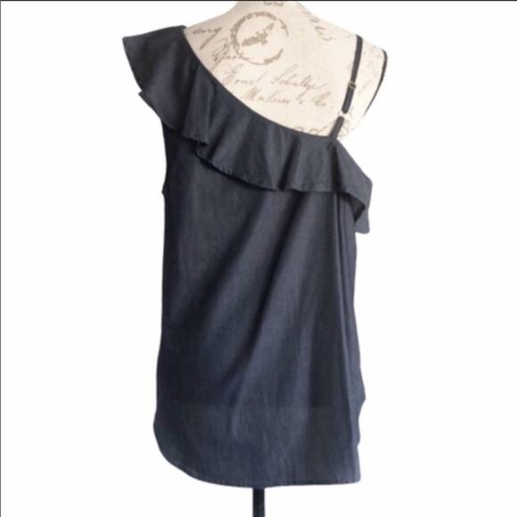 NEW REVOLVE MCGUIRE Cassia Denim Ruffle Asymmetrical Tank Top Blouse Shirt L - Picture 3 of 8
